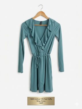 ✨ H&M Archive Y2K Teal Ruffle Wrap Dress ✨ Divided Size 4 EUC